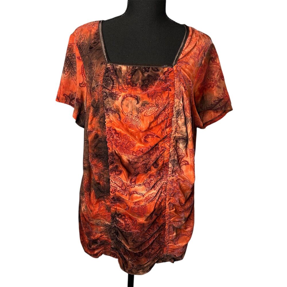 Dressbarn‎ Womens Asian Inspired Velvet Burnout Top 2X Y2K 90s Grunge Whimsygoth